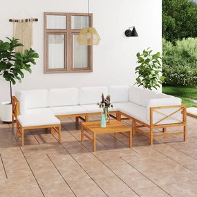 3087224 vidaXL Set mobilier grădină cu perne crem, 8 piese, lemn masiv de tec