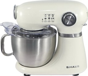 Mixer planetar Swiss Haus SH-KM2005, 1000 W, 5 l, 12 viteze, Pornire treptata, Cap rabatabil, Bol din inox, Crem