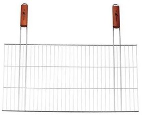 Grill, pentru gratar, dreptunghiular, cromat, maner lemn, 68x38 cm