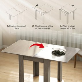 HOMCOM Masă de Dining Extensibilă pentru 4-6 Persoane Design Pliabil, 70-140cm Masă Rectangulară de Economisire a Spațiului cu Picioare Antiderapante, pentru Sala de Mese Sufragerie, Gri Efect Lemn | Aosom Romania