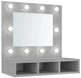 808886 vidaXL Dulap cu oglindă și LED, gri beton, 60x31,5x62 cm