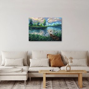 Tablou- Pictură în ulei, seară de vară lângă lac (70x50 cm)