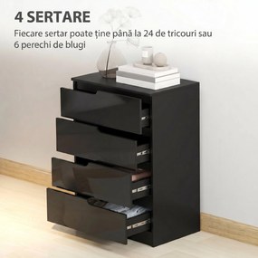 HOMCOM Comodă 4 Sertare, Modernă și Minimalistă, din PAL,60x40x85cm, Negru Lucios | Aosom Romania