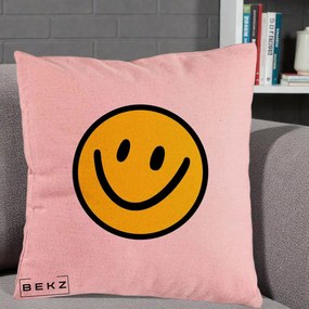 Perna Decorativa Smiley Face Galben Clasic, 40x40 cm, Roz, Husa Detasabila, Perna Inclusa, BEKZ®