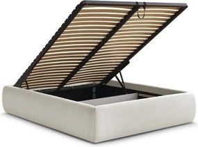 Pat matrimonial bej tapițat cu spațiu de depozitare/fără tăblie cu somieră 180x200 cm Inera – Bobochic Paris