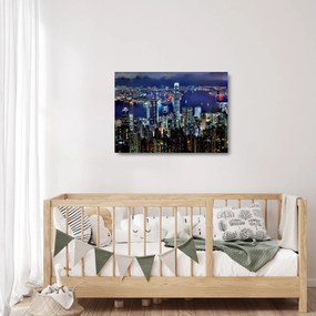 Tablou pe sticlă cu zgârie-norii noaptea (70x50 cm)