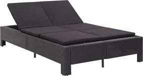 vidaXL Șezlong de 2 persoane cu pernă, negru, poliratan