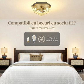 HOMCOM Lampă de Tavan Stil Industrial Geometrică cu 3 Suporturi E27 pentru Becuri LED, Negru și Auriu | Aosom Romania