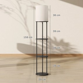 HOMCOM Lampadar cu polițe, 3 temperaturi de culoare, telecomandă pentru living dormitor birou negru | Aosom Romania