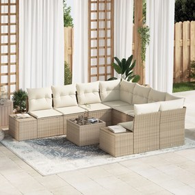 vidaXL Set de canapele pentru grădină 9 pcs Bej Rattan poli