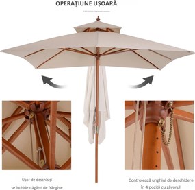 Outsunny Umbrelă de Soare Dublă pentru Grădină, Bambu și Poliester, Crem, 3x3m | Aosom Romania