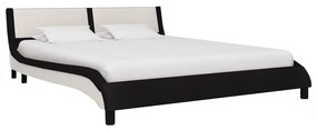 280365 vidaXL Cadru de pat cu LED, negru & alb, 160 x 200 cm, piele ecologică
