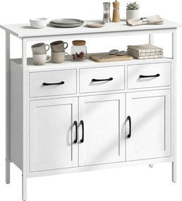 HOMCOM Bufet bucătărie, mobilier de depozitare, 3 uși, 3 sertare, compartiment deschis și rafturi reglabile, 95x35x88cm, alb | Aosom Romania