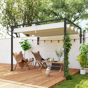 Outsunny Pergolă 3 x 4m Montată pe Perete, Pergolă Metalică cu Acoperiș Retractabil pentru Grătar, Grădină, Terasă, Deck | Aosom Romania