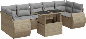 vidaXL Set canapele de grădină, 8 piese, cu perne, bej, poliratan