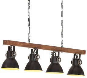Lampa suspendata industriala, negru, lemn de mango, E27