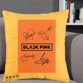 Perna Personalizata K-pop BLACKPINK Semnaturi Roz, 40x40 cm, Galben, Husa Detasabila, Perna Inclusa, BEKZ®