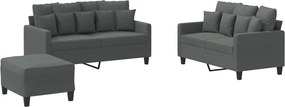 vidaXL Set de canapele cu perne, 3 piese, gri închis, textil
