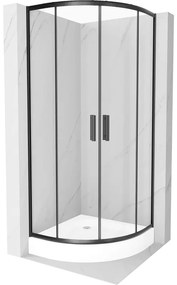Mexen Rio cabina prysznicowa półokrągła 80 x 80 cm, przezroczysta, czarna + brodzik Rio, biały - 863-080-080-70-00-4710