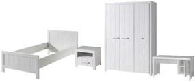 Set Mobilier Cameră Copii ERIK: Pat 90x200 cm, Dulap 3 Uși, Birou și Noptieră, Alb – Vipack