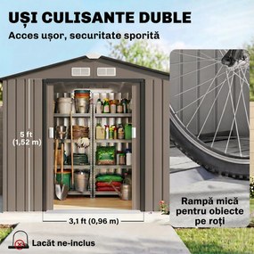 Outsunny Căsuță de Grădină pentru Unelte, 213x130x185 cm, Maro | Aosom Romania