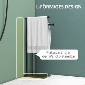 HOMCOM Suport Prosoape cu 2 Brațe, Suport Baie din Metal, 35,5x20x78 cm, Negru | Aosom Romania
