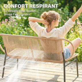 Outsunny Bancă de grădină 2 locuri, banc exterior din rășină împletită cu cadru metalic, rezistent la intemperii, natural | Aosom Romania