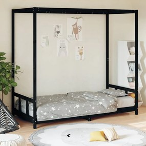 834524 vidaXL Cadru pat pentru copii, negru, 90x200 cm, lemn masiv de pin