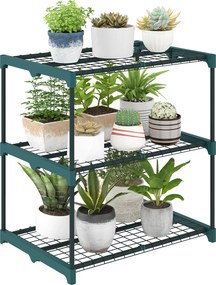 Outsunny Suport pentru plante cu 3 etaje, suport flori de 72 cm pentru interior și exterior, raft pentru plante din oțel Verde închis | Aosom Romania