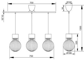 Lustră pe cablu DAVE 3xE27/40W/230V Reality
