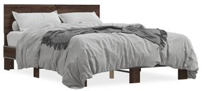 3280201 vidaXL Cadru de pat, stejar maro, 120x200 cm, lemn prelucrat și metal