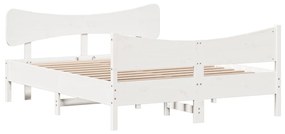 3216394 vidaXL Cadru de pat cu tăblie, alb, 140x190 cm, lemn masiv de pin