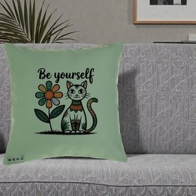 Perna Personalizata Be Yourself Pisica Folk, 40x40 cm, Verde, Husa Detasabila, Perna Inclusa, BEKZ®