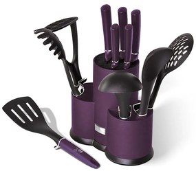 Set de cuțite din oțel inoxidabil și ustensile de bucătărie 12 buc. mov/negre BerlingerHaus