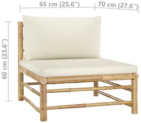 Set mobilier de gradina cu perne alb crem, 4 piese, bambus Crem, colt + mijloc + suport pentru picioare + masa, 1