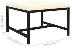 Set mobilier de gradina cu perne, 9 piese, negru, poliratan Negru, 4x colt + 4x mijloc + suport pentru picioare, 1