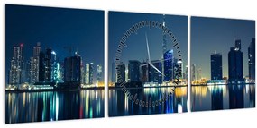 Tablou cu orașul nocturn (cu ceas) (90x30 cm)
