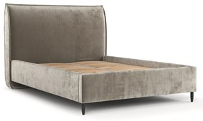 Pat matrimonial bej tapițat cu spațiu de depozitare cu somieră 180x200 cm Shell – Maison de Rêve