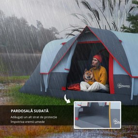 Outsunny Cort pentru Camping pentru 5-6 Persoane, Rezistent la Apa 3000mm si Protectie UV, Stalpi din fibra de sticla, 4.55x2.3x1.8m, Gri | Aosom Romania