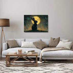 Tablou pe sticlă - Iepure cu lună (70x50 cm)