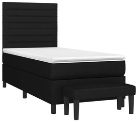 Pat box spring cu saltea, negru, 90x200 cm, textil Negru, 90 x 200 cm, Benzi orizontale