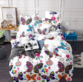 Lenjerie de pat din microfibra alb, COLORED BUTTERFLY