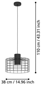 Lustră pe cablu MILLIGAN 1xE27/40W/230V d. 38 cm neagră Eglo 43627