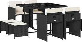 vidaXL Set mobilier de grădină cu perne, 9 piese, negru, poliratan
