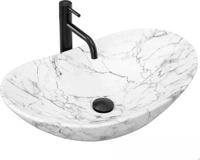 Lavoar pe blat Rea Royal oval finisaj marmura alb mat 60 cm