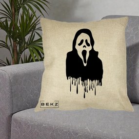 Perna Personalizata Halloween Ghostface Scream Picurand, 40x40 cm, Crem, Husa Detasabila, Perna Inclusa, BEKZ®