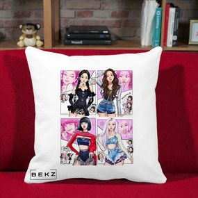 Perna Personalizata K-pop BLACKPINK Fanart Manga Benzi Desenate 4 Membre, 40x40 cm, Alba Mata, Husa Detasabila, Perna Inclusa, BEKZ®