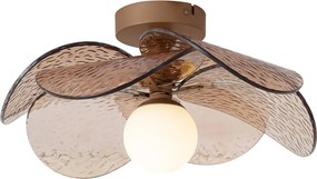 Plafonieră de design bronz închis cu sticlă striată de culoarea chihlimbarului - Kemner
