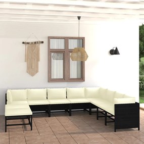 3059800 vidaXL Set mobilier de grădină cu perne, 9 piese, negru, poliratan