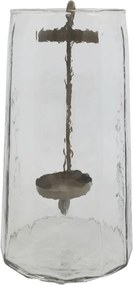 Felinar decorativ din sticlă transparentă cu suport din alamă antichizată, 36x20 cm, „Clarté"